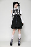 Distressed lace patchwork black and white doll dress DW1030