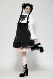 Distressed lace patchwork black and white doll dress DW1030