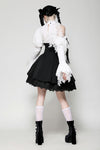 Distressed lace patchwork black and white doll dress DW1030