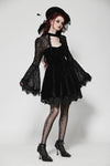 Dark floral jacquard velvet elegant dress DW1033