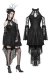 Black Gothic Rose Vine Lace Tail Dress DW1034