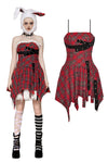 Red christmas distressed plaid dress DW1046