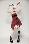 Red christmas distressed plaid dress DW1046