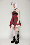 Red christmas distressed plaid dress DW1046