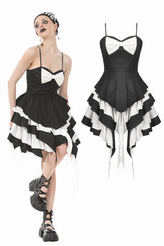 Gothic Lolita Black and White Preppy Bow Dress DW1083