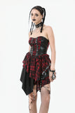 Punk Inked Plaid Dress with Faux Leather Splice & Grommet Lace-Up DW1111