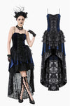 Royal Indigo Velvet & Lace Gothic Dress with Crown Lace and Tiered Tail Hem DW1113