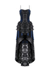 Royal Indigo Velvet & Lace Gothic Dress with Crown Lace and Tiered Tail Hem DW1113