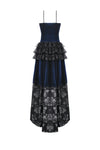 Royal Indigo Velvet & Lace Gothic Dress with Crown Lace and Tiered Tail Hem DW1113