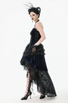 Royal Indigo Velvet & Lace Gothic Dress with Crown Lace and Tiered Tail Hem DW1113
