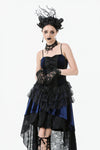 Royal Indigo Velvet & Lace Gothic Dress with Crown Lace and Tiered Tail Hem DW1113