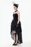 Royal Indigo Velvet & Lace Gothic Dress with Crown Lace and Tiered Tail Hem DW1113