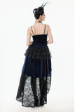 Royal Indigo Velvet & Lace Gothic Dress with Crown Lace and Tiered Tail Hem DW1113