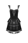 Gothic Midnight Velvet Dress with Lace Petal Sleeves and Layered Ruffle Skirt DW1115