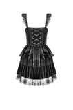 Gothic Midnight Velvet Dress with Lace Petal Sleeves and Layered Ruffle Skirt DW1115