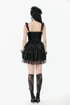 Gothic Midnight Velvet Dress with Lace Petal Sleeves and Layered Ruffle Skirt DW1115
