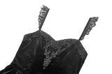 Gothic Midnight Velvet Dress with Lace Petal Sleeves and Layered Ruffle Skirt DW1115