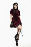 Gothic Duchess Crimson Velvet Puff Dress DW1117