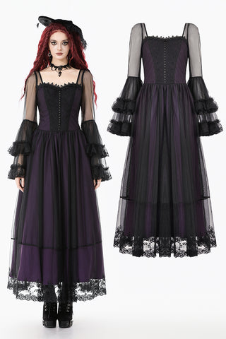 Gothic Royal Violet Sheer Long Dress DW1132