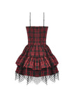 Red-Black Plaid Leather Layered Punk Sweetcore Dress DW1156 - Gothlolibeauty