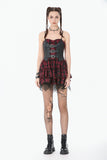 Red-Black Plaid Leather Layered Punk Sweetcore Dress DW1156 - Gothlolibeauty