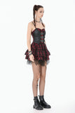 Red-Black Plaid Leather Layered Punk Sweetcore Dress DW1156 - Gothlolibeauty