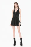 Night Vine Shackles - Dark Techwear Halter V-Neck Cross Pendant Double Eyelet Corset Lace-Up A-Line Dress DW1168