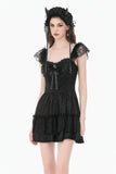 Gothic Lolita Jacquard Lace Flutter-Sleeve Cake Mini Dress DW1171