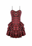 Sweet Punk Red  Black Tartan Cami Dress with Heart Buckle  DW1173