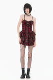 Sweet Punk Red  Black Tartan Cami Dress with Heart Buckle  DW1173