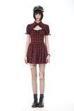 Retro Punk Red Plaid Cutout Lace-Up Mini Dress DW1174