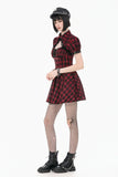 Retro Punk Red Plaid Cutout Lace-Up Mini Dress DW1174