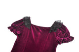 Gothic Romantic Burgundy Velvet Dress with Square Neck and Black Lace Patchwork  DW1175