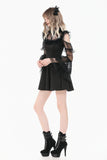 Romantic Gothic High-Neck Sheer Mesh Dress with Layered Lace Frill and Bell Sleeves DW1176