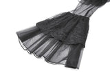 Romantic Gothic High-Neck Sheer Mesh Dress with Layered Lace Frill and Bell Sleeves DW1176
