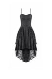 Gothic Romantic All-Stretch Lace Cami Dress with High-Low Ruffle Tail Hem DW1178