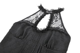 Gothic Halter Lace Patchwork Rose Jacquard Tiered Ruffle Mini Dress DW1179