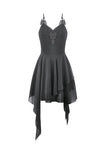 Goth V-Neck Lace Embroidery Asymmetric Flowy Chiffon Dress DW1180