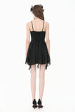 Goth V-Neck Lace Embroidery Asymmetric Flowy Chiffon Dress DW1180