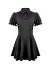 Dark Academic Purple Mesh Lace Patchwork Collar Puff Sleeve Dress DW1184