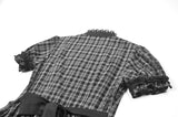 Dark Lolita Gingham Patchwork Lace Ruffle Puff Sleeve A-Line Dress DW1185