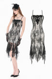 Gothic Two-Tone Lace Patchwork Dress with Floral Embroidery and Asymmetric Hem DW1190