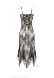 Gothic Two-Tone Lace Patchwork Dress with Floral Embroidery and Asymmetric Hem DW1190
