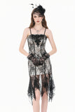 Gothic Two-Tone Lace Patchwork Dress with Floral Embroidery and Asymmetric Hem DW1190