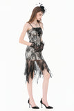 Gothic Two-Tone Lace Patchwork Dress with Floral Embroidery and Asymmetric Hem DW1190