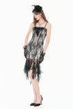 Gothic Two-Tone Lace Patchwork Dress with Floral Embroidery and Asymmetric Hem DW1190