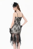 Gothic Two-Tone Lace Patchwork Dress with Floral Embroidery and Asymmetric Hem DW1190