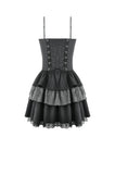 Midnight Stripe - Gothic Punk Tiered Dress with Contrast Stripes and Ruffled Hem DW1193