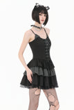 Midnight Stripe - Gothic Punk Tiered Dress with Contrast Stripes and Ruffled Hem DW1193