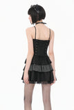 Midnight Stripe - Gothic Punk Tiered Dress with Contrast Stripes and Ruffled Hem DW1193